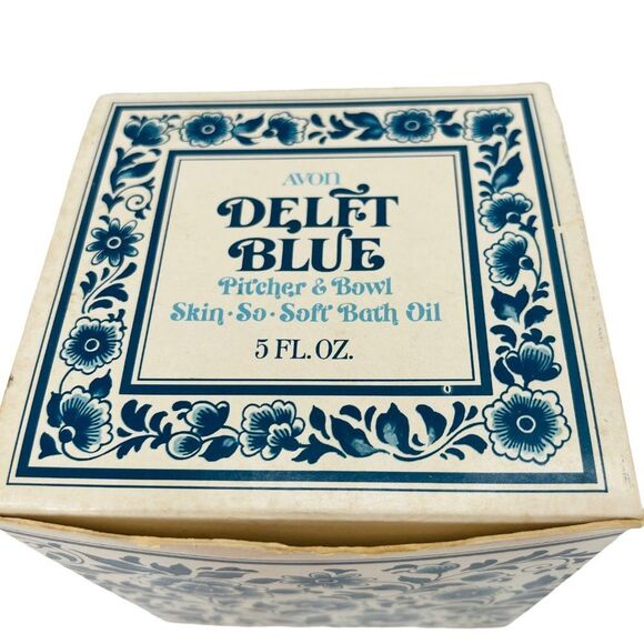 Vintage Avon Delft Blue Floral Pitcher, Bowl & Cup Skin So Soft with Boxes - Picture 15 of 16